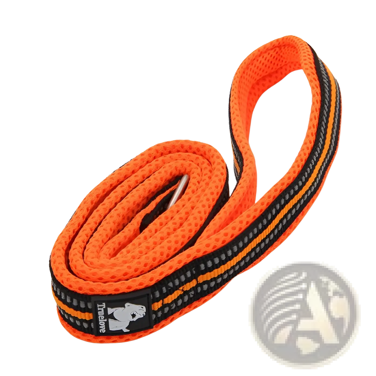 Reflective braided nylon dog leash and harness set with bright orange mesh strap and black gray reflective stripes