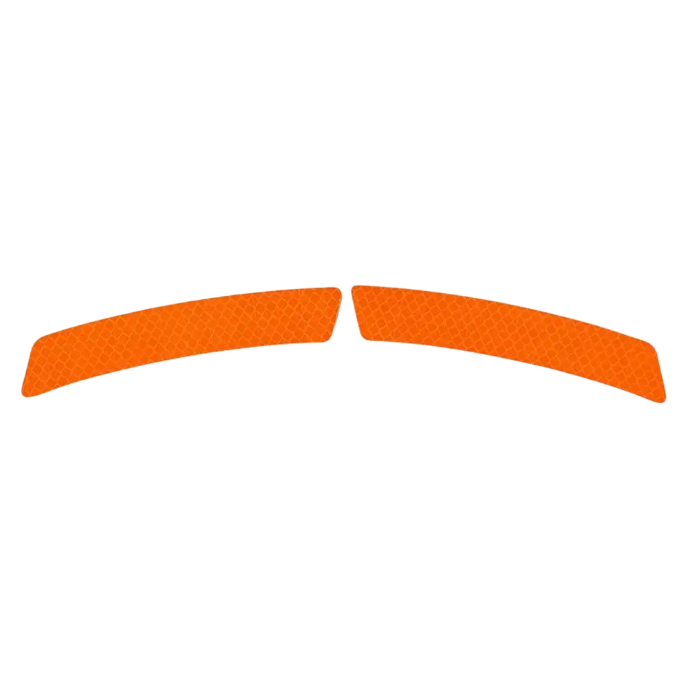 Bright orange curved reflective car door edge guard strips with textured honeycomb pattern for safety protection