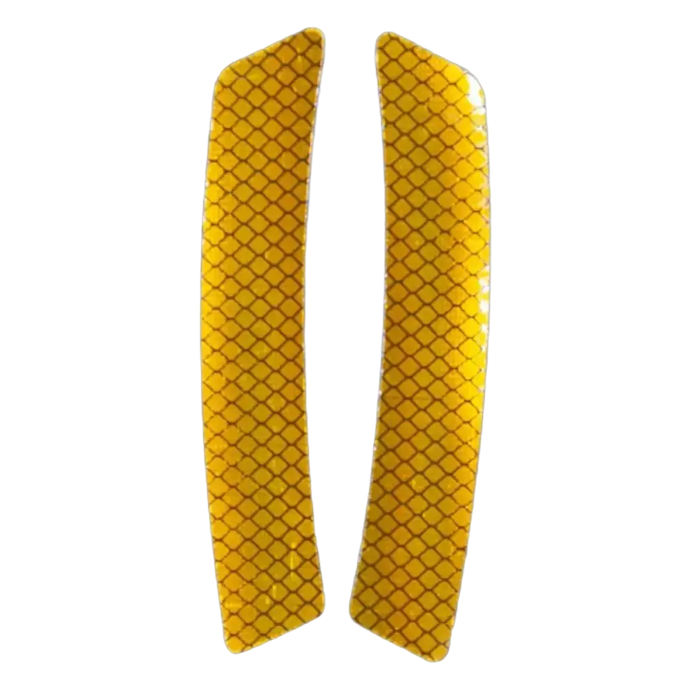Two bright yellow reflective car door edge guard strips with diamond-patterned surface for vehicle protection