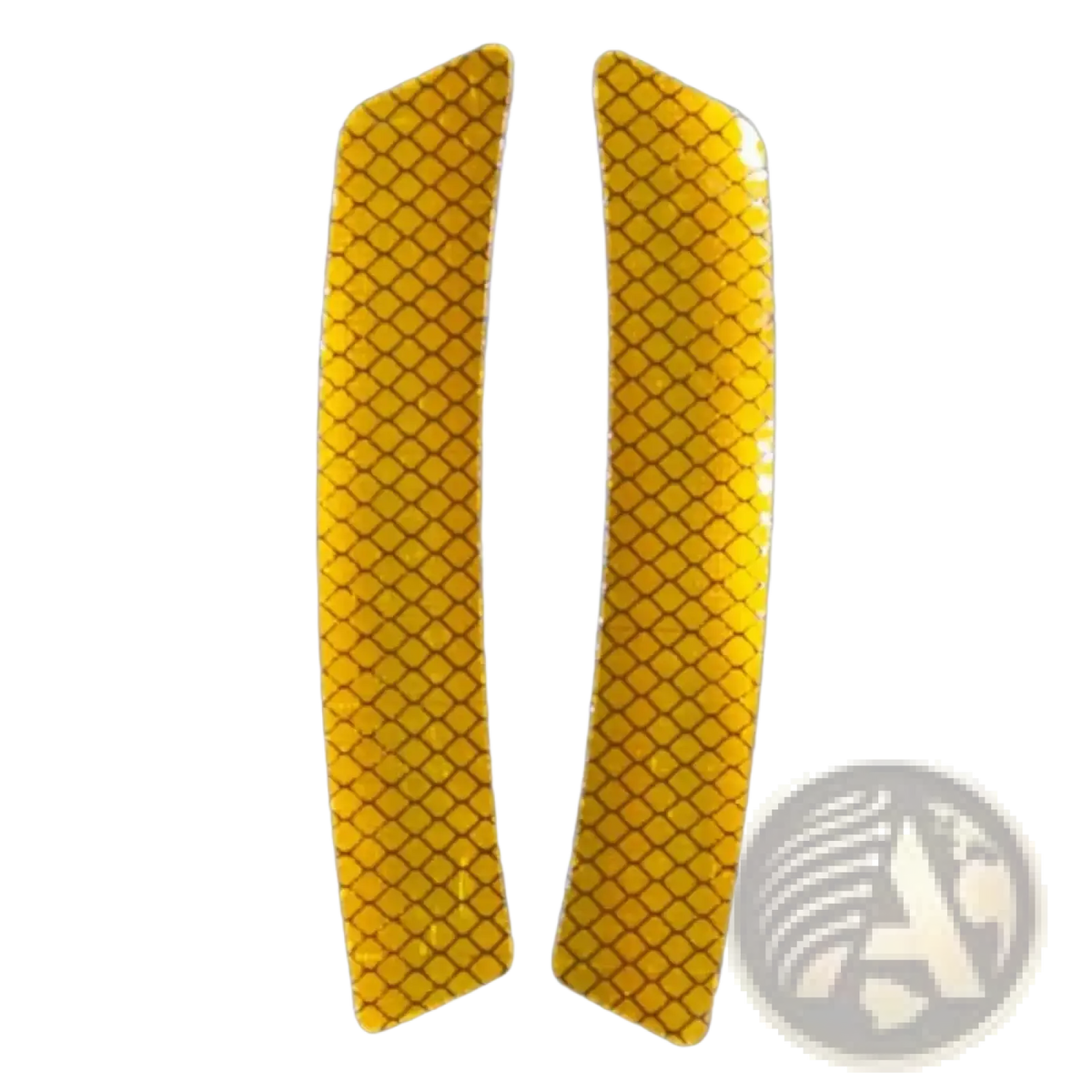 Two bright yellow reflective car door edge guard strips with diamond-patterned surface for vehicle protection