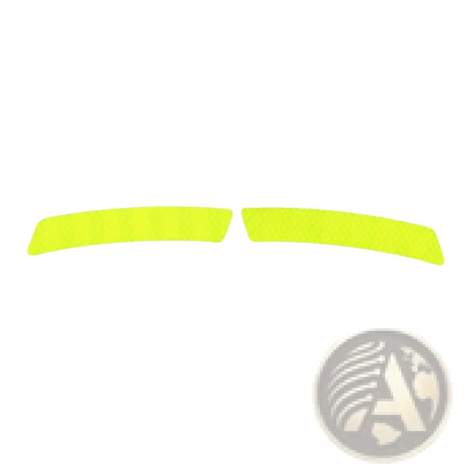 Two bright neon yellow reflective car door edge guard adhesive strips curved for vehicle side mirror protection