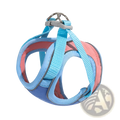 Reflective cat harness and leash set in light blue and pink with gray plastic buckle and metal ring for escape proof safety