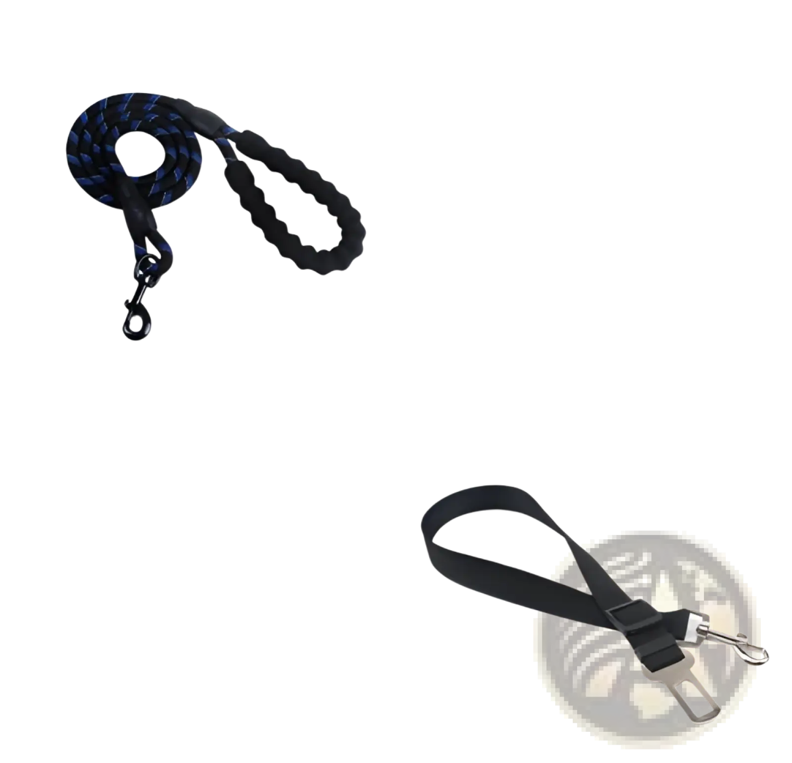 Black braided reflective dog leash with padded foam comfort handle textured grip and metal clasp for secure walking