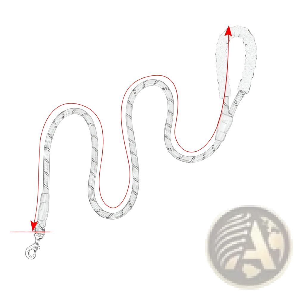 Gray reflective dog leash made of braided rope with metal clasp and padded foam comfort handle for secure walking