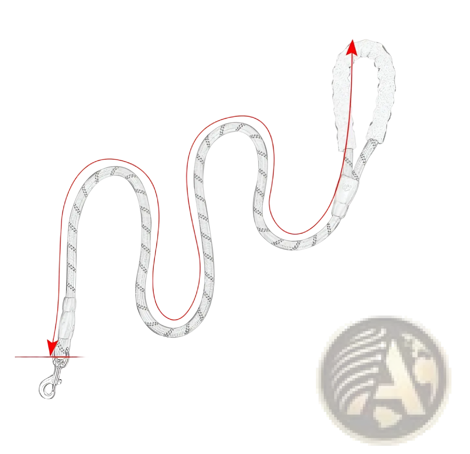 Gray reflective dog leash made of braided rope with metal clasp and padded foam comfort handle for secure walking