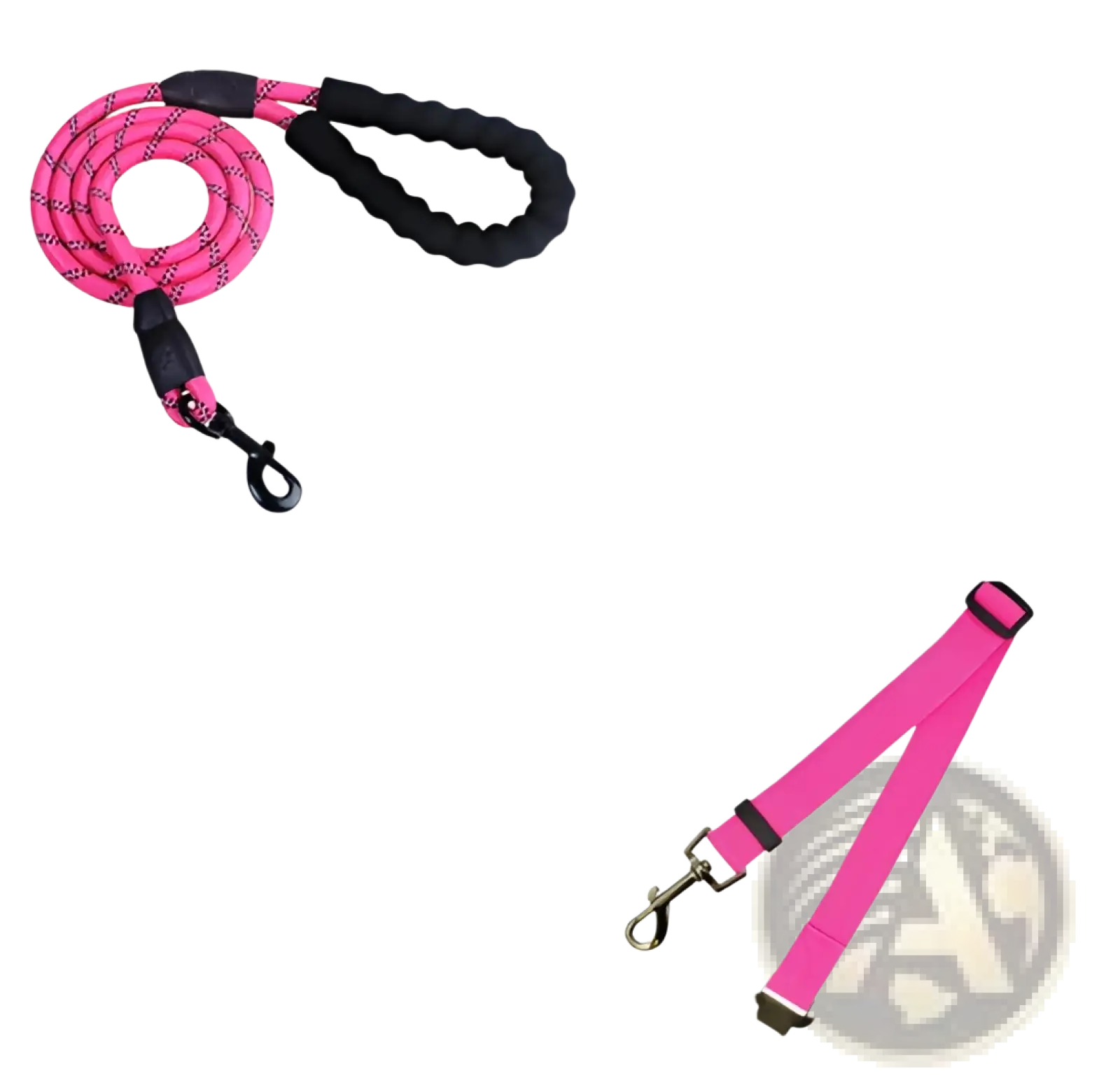 Reflective dog leash in pink and black braided design with padded foam comfort handle for secure walking