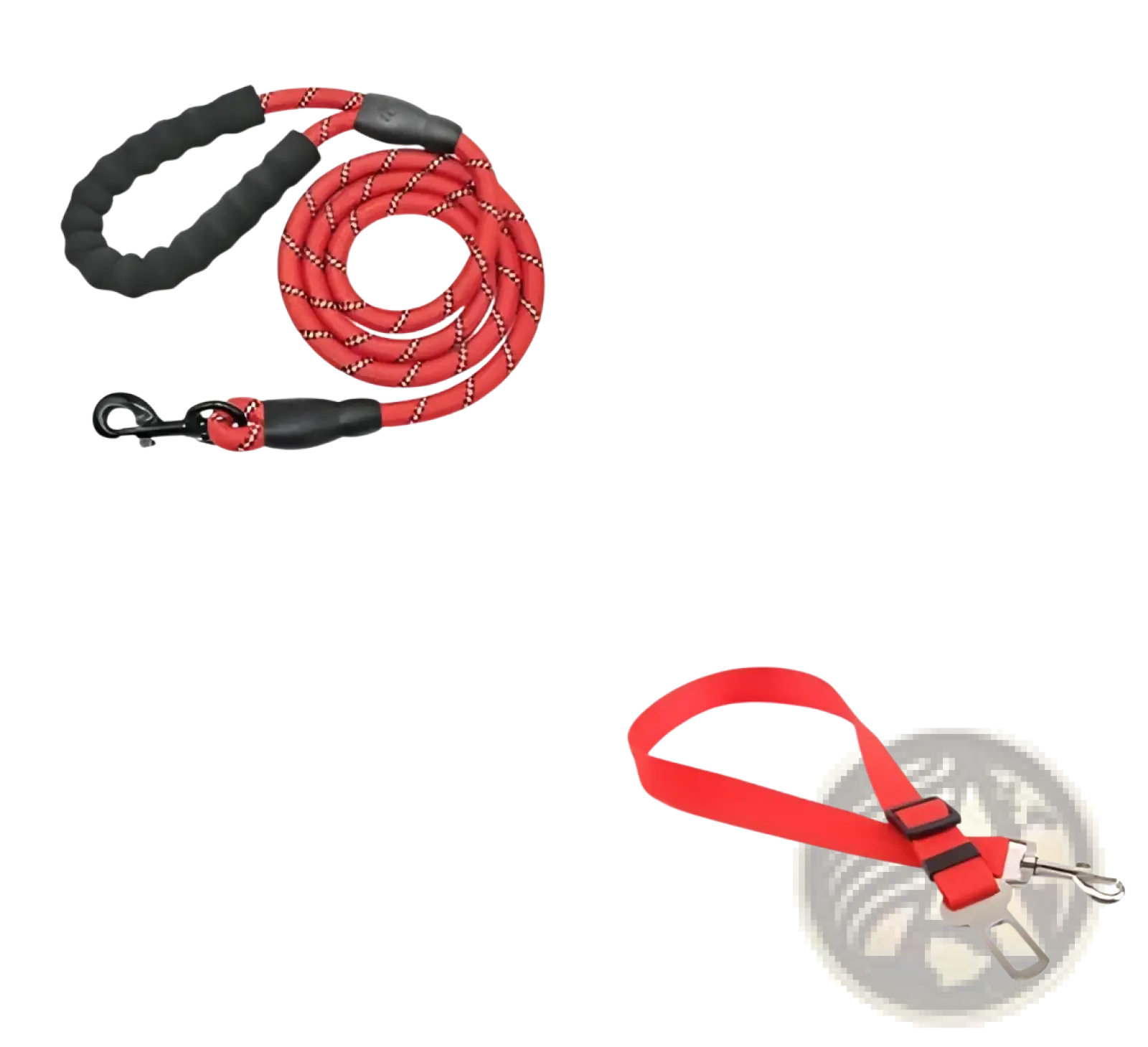 Reflective dog leash with red and black braided design and padded foam comfort handle for safe walking