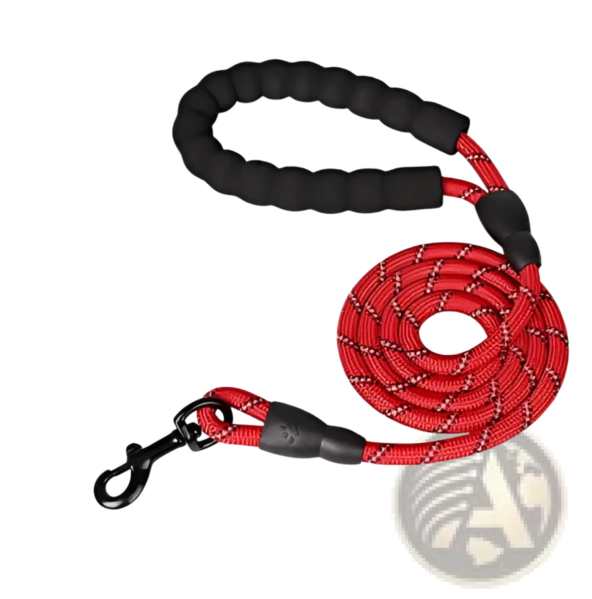 Red and black reflective nylon dog leash with braided design and padded handle for comfortable walking