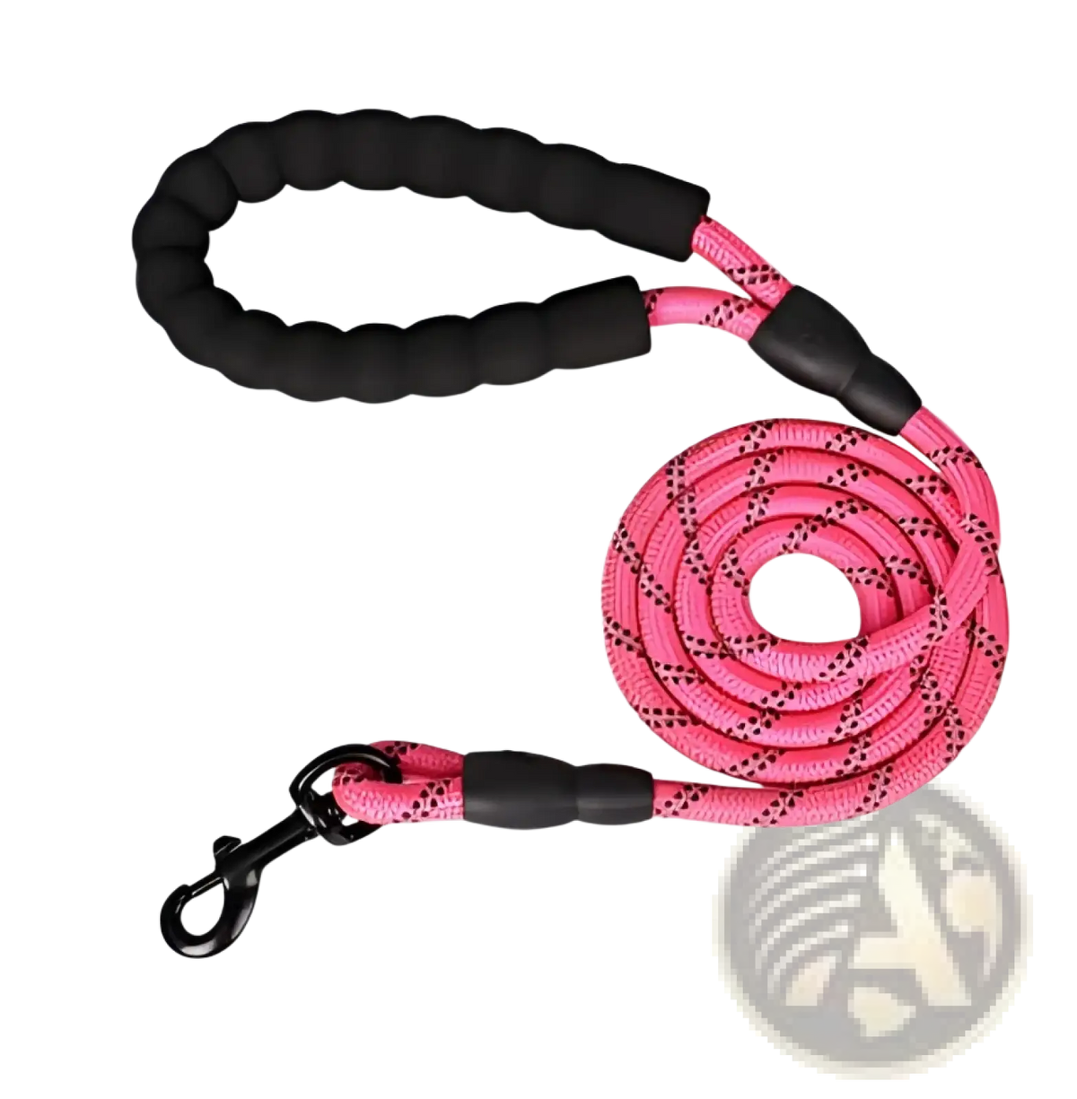 Reflective dog leash padded handle nylon in pink and black braided design with padded grip handles for comfort