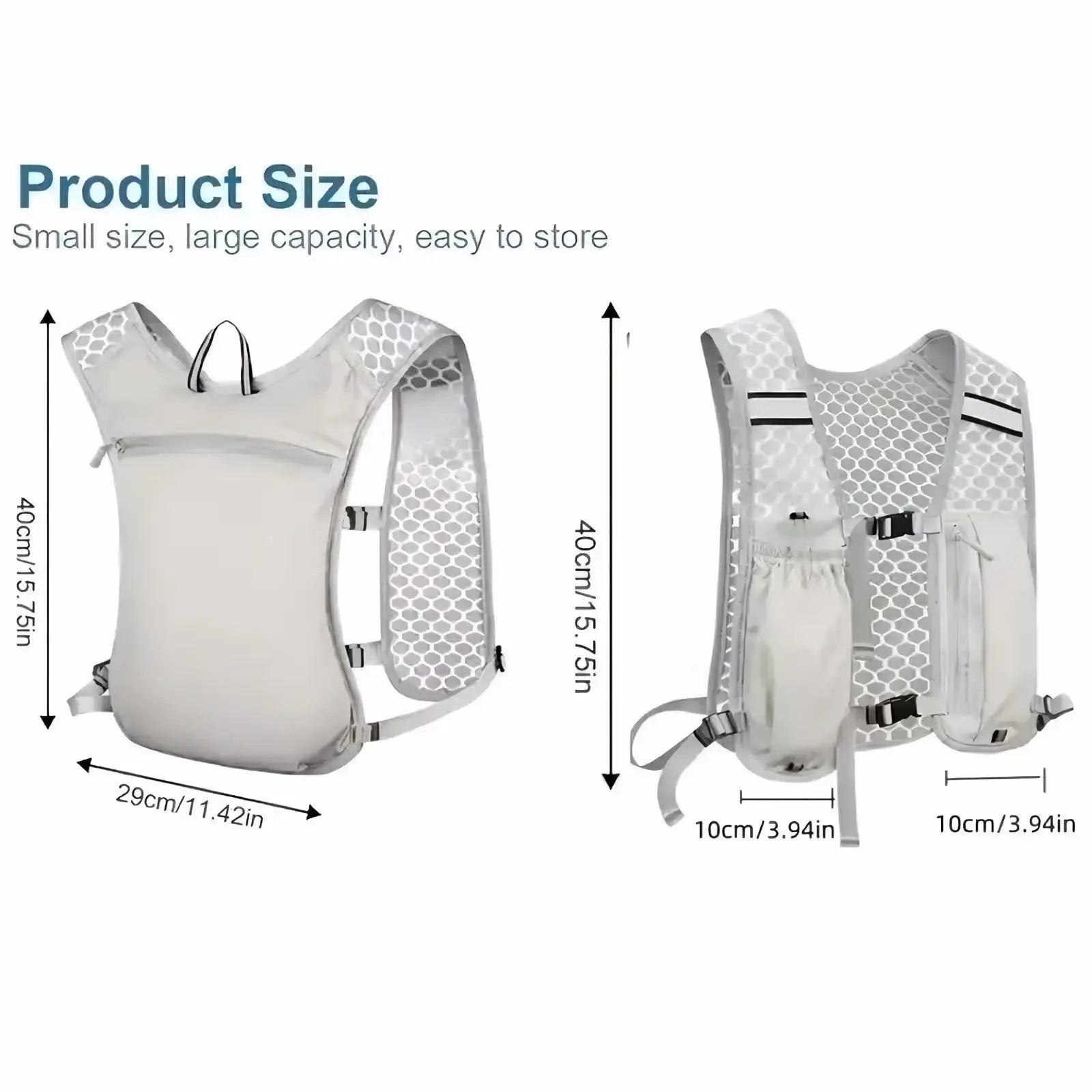 Light gray mesh-backed reflective hydration running vest with black trim and adjustable straps for women and men