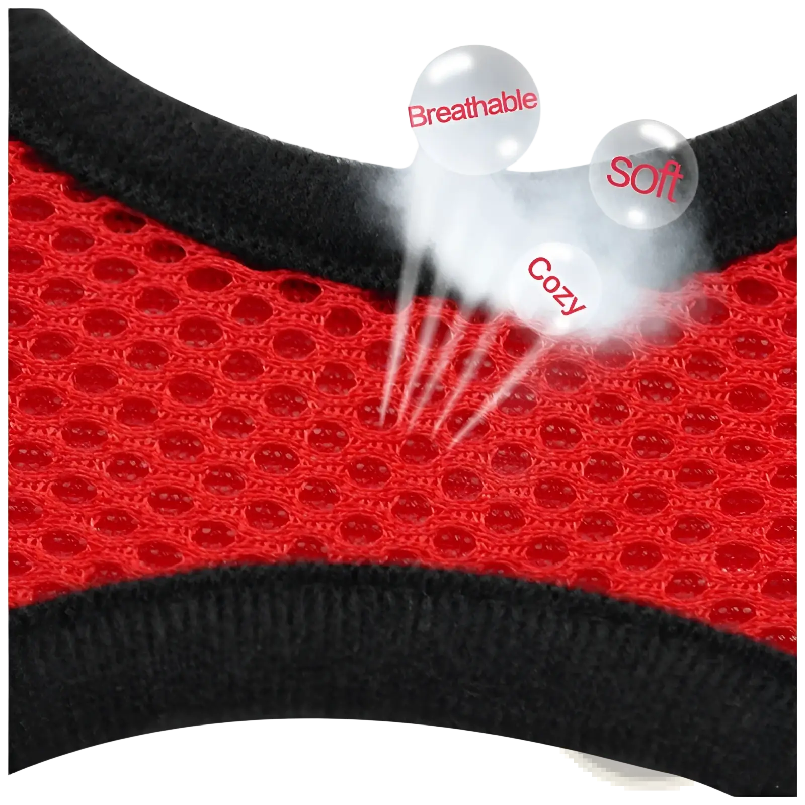 Reflective mesh dog harness with leash set in red mesh fabric with black trim featuring breathable soft texture