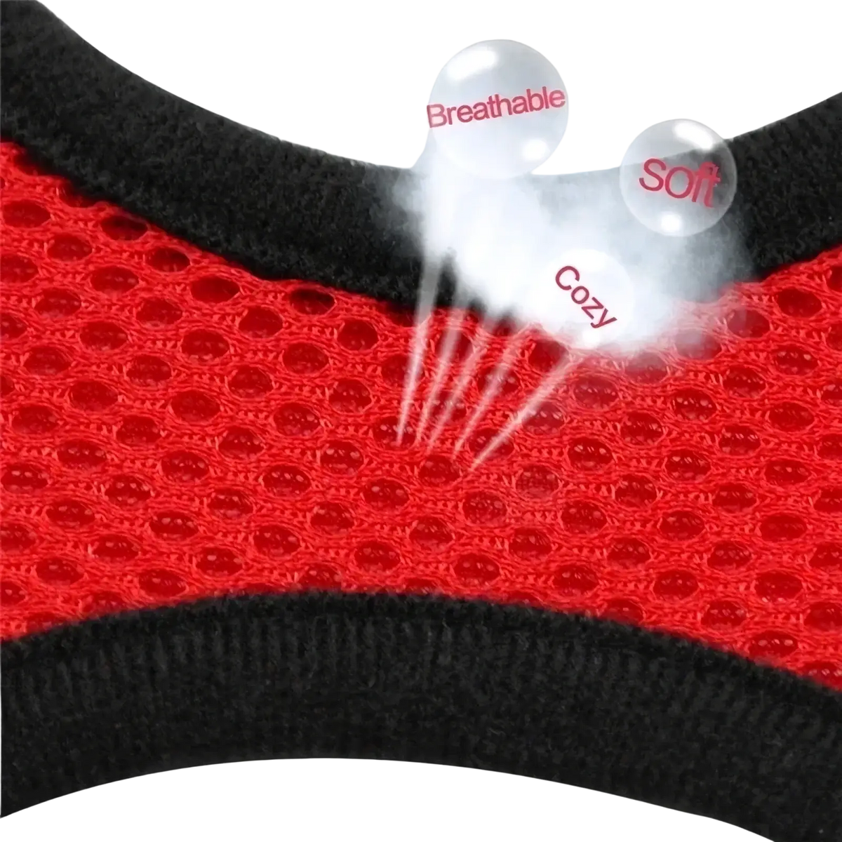 Reflective mesh pet harness and leash set in red and black breathable soft mesh with cozy design for comfort and safety