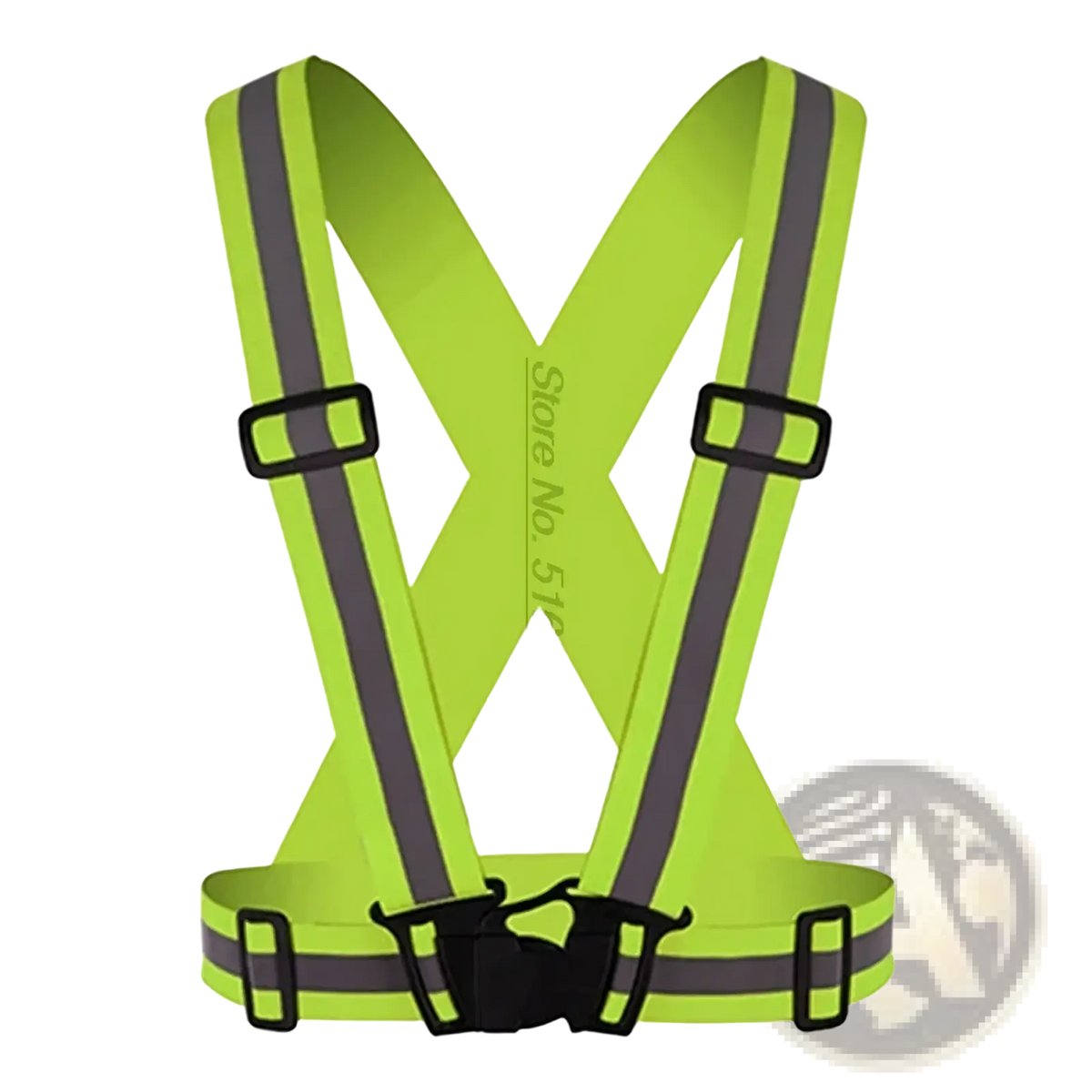 Bright lime green reflective motorcycle safety vest with black adjustable straps and buckle closures for visibility
