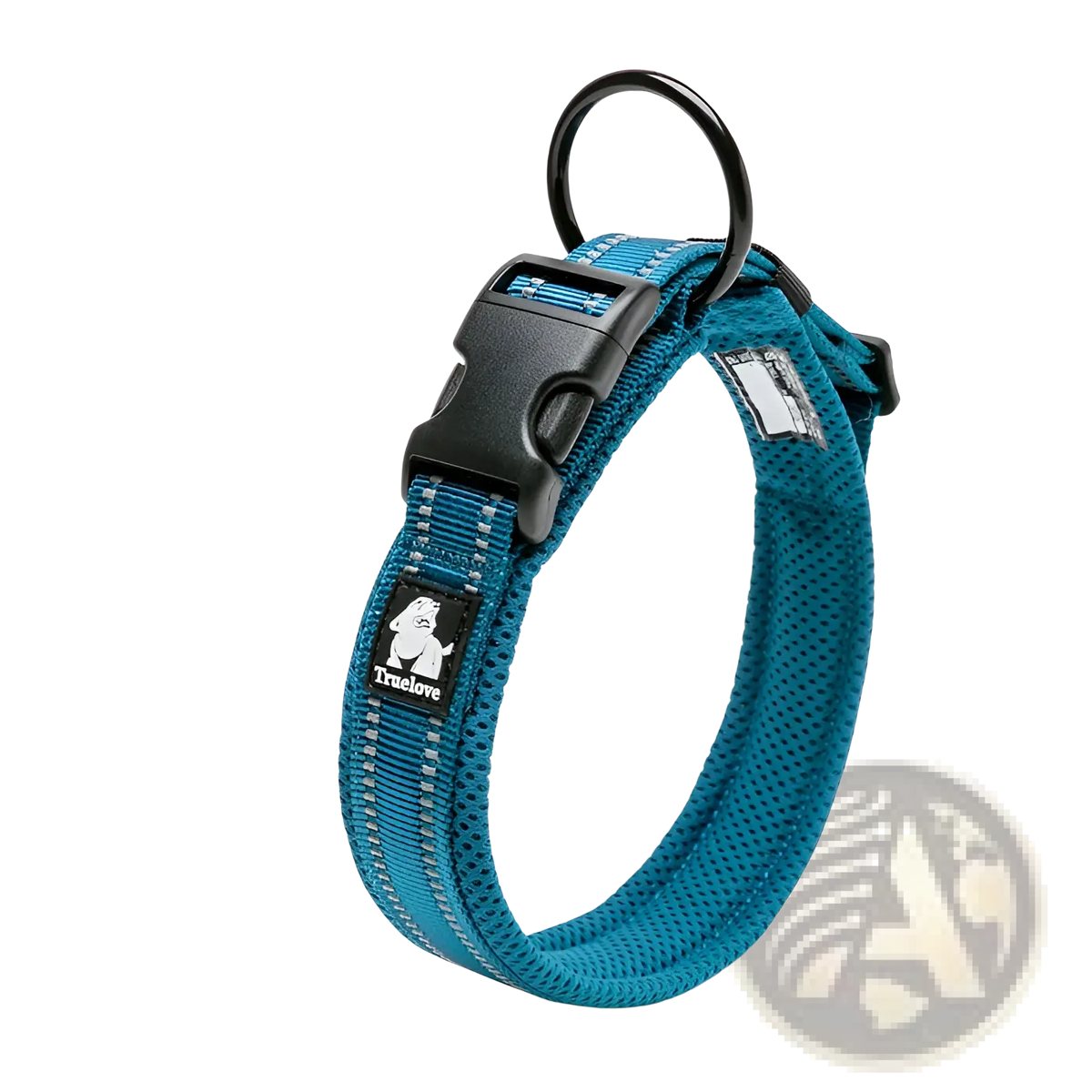 Teal truelove reflective padded mesh dog collar medium with black plastic buckle and reflective stitching