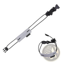 Black adjustable camera strap with gray padded section and black plastic buckles for reflective safety bands arm straps