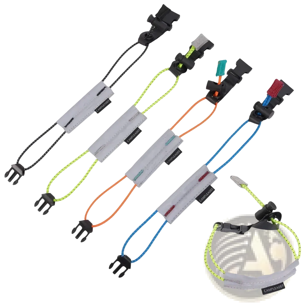 Reflective safety band adjustable arm ankle strap with multicolored campleader strap gray fabric sleeve and black clips
