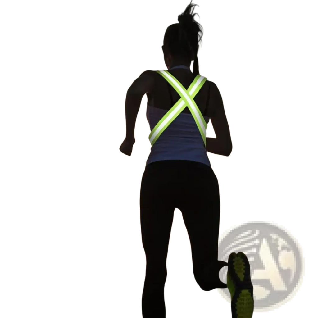 Neon yellow reflective safety vest with cross-back design shown from the back for running and cycling use