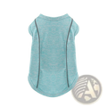 A light blue heathered reflective small dog shirt sleeveless pet apparel with dark gray trim on neckline and sides
