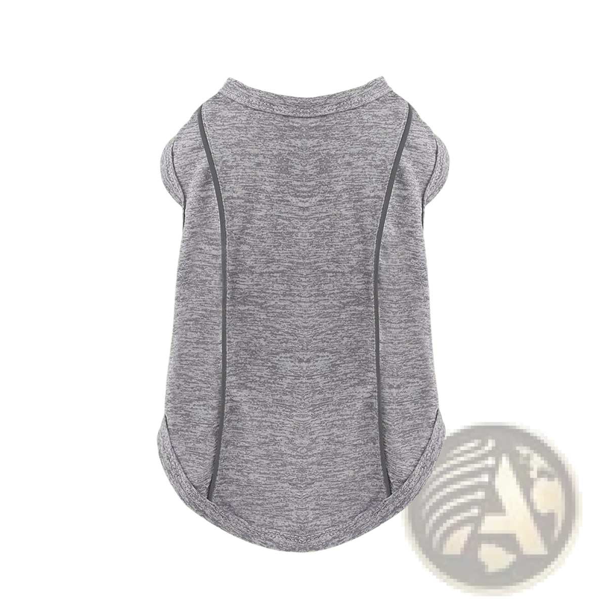 Reflective small dog shirt sleeveless pet apparel in gray heathered fabric with dark gray trim along the sides