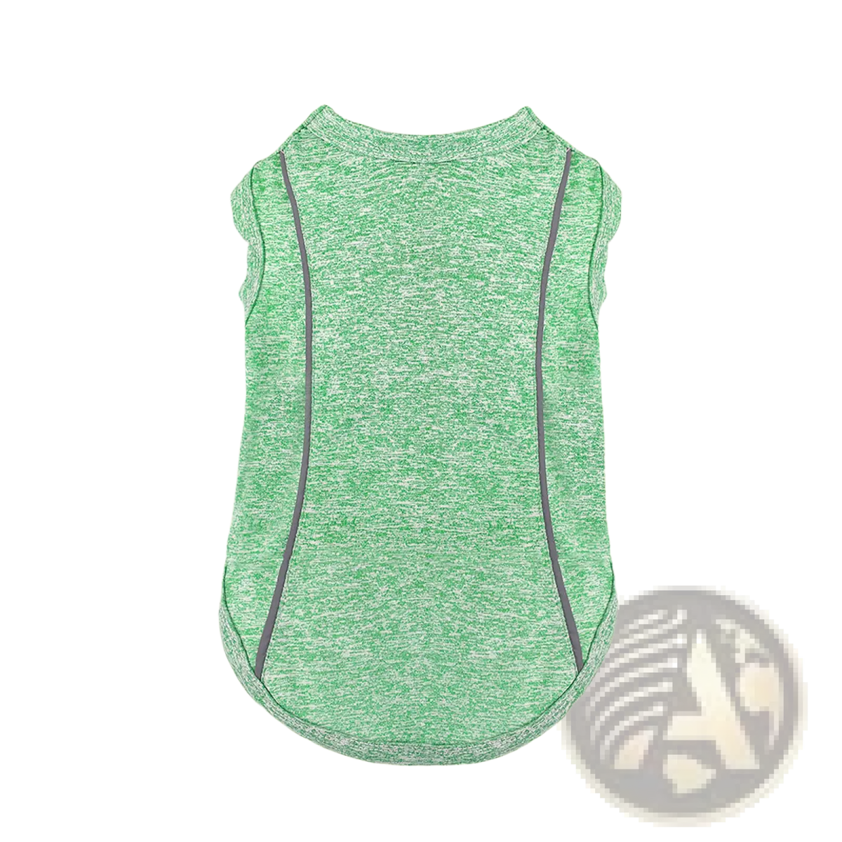 Reflective small dog shirt sleeveless pet apparel heathered green with contrasting gray side panels for visibility