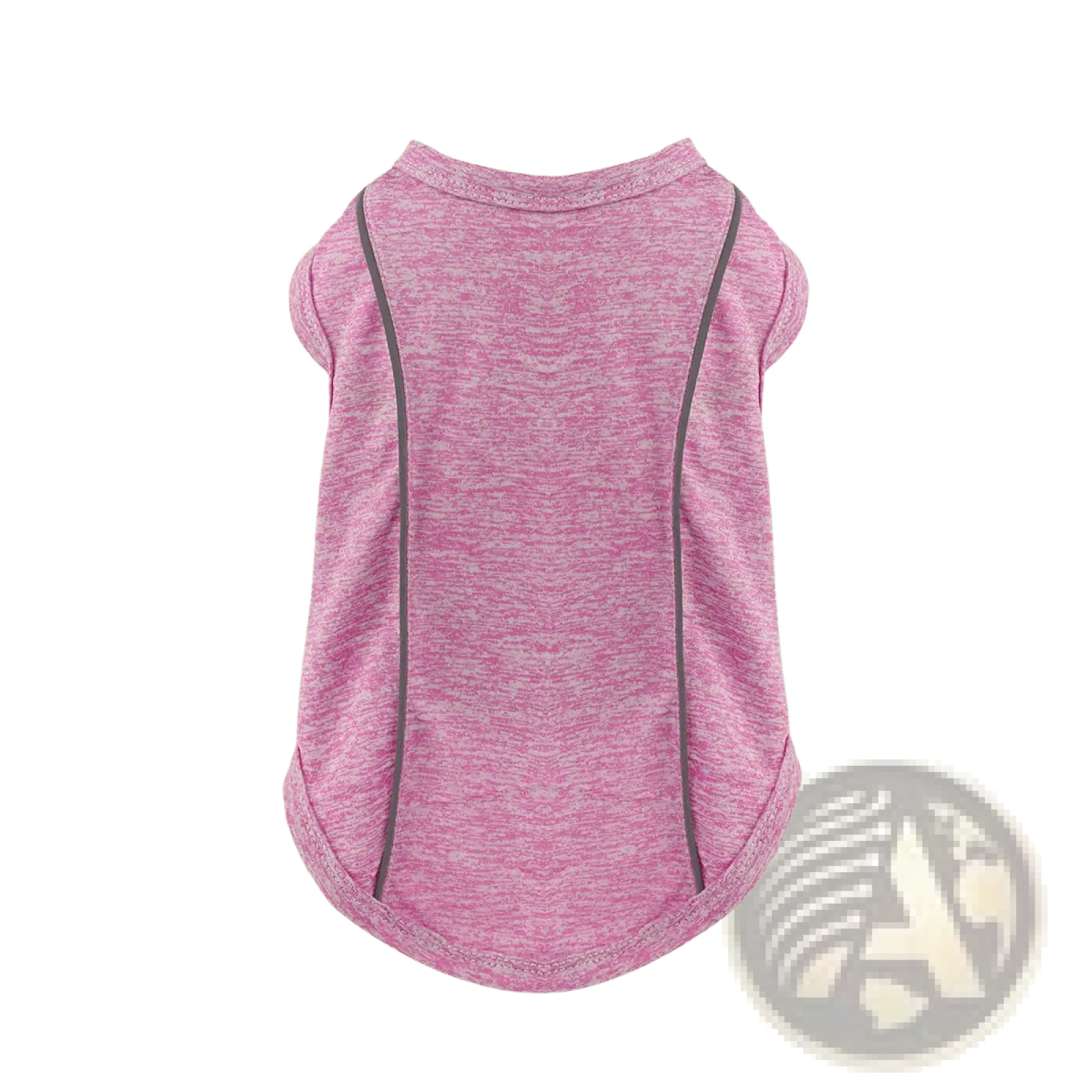 Reflective small dog shirt sleeveless pet apparel in pink heathered fabric with dark gray side panels shown from the back