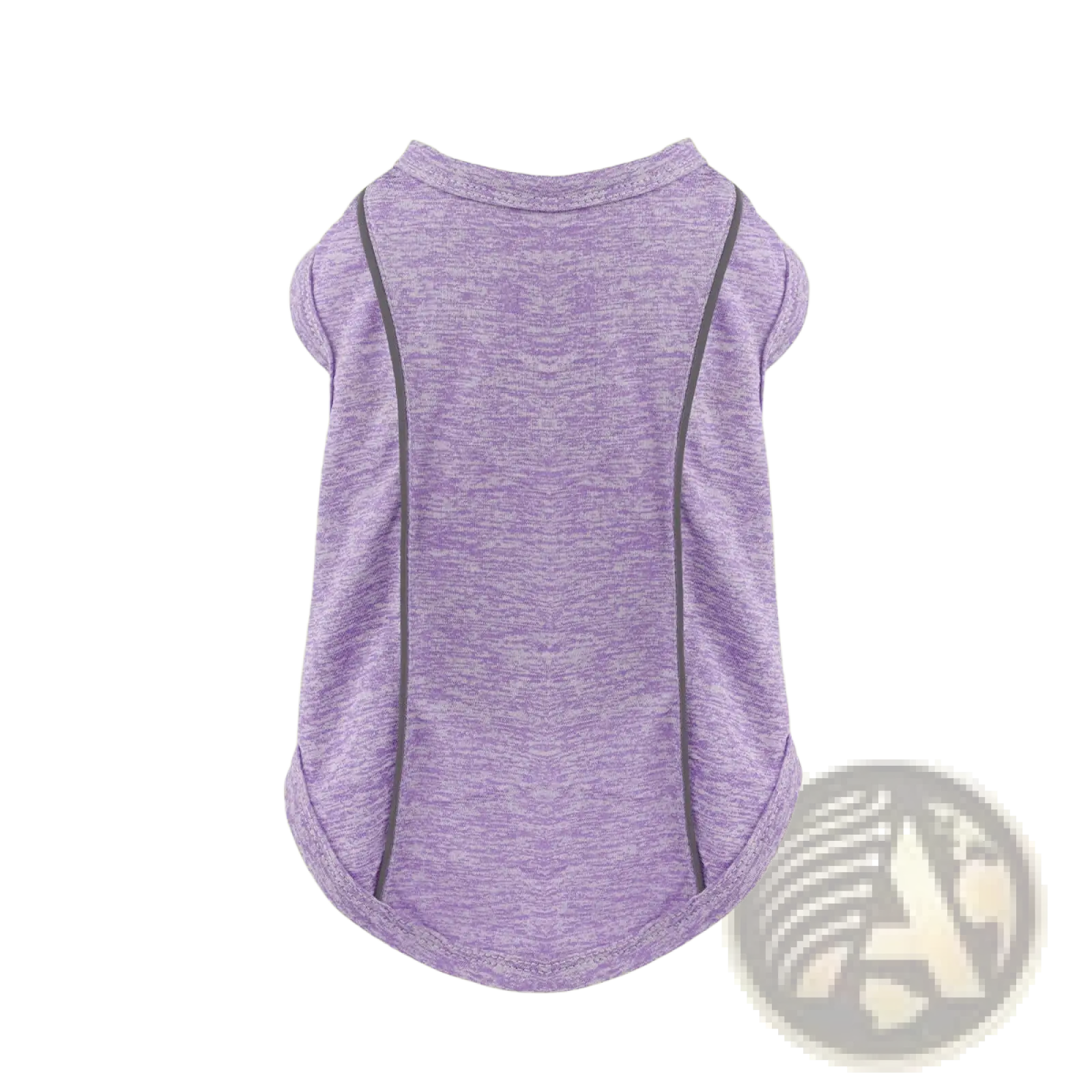 Reflective small dog shirt sleeveless pet apparel in lavender heathered fabric with dark gray side panels visible