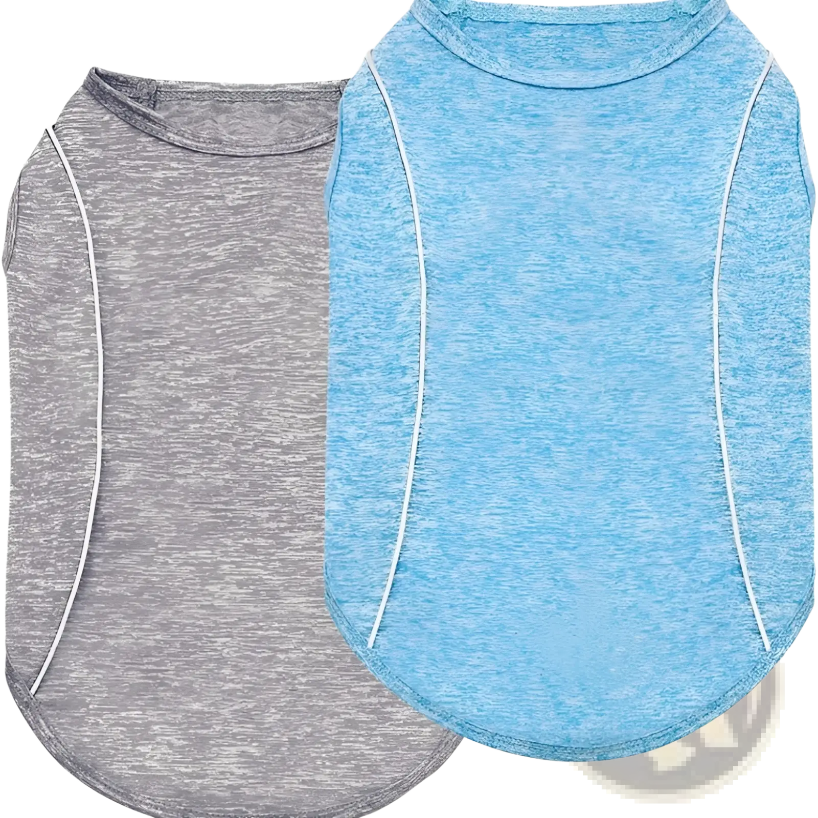 Reflective small dog shirt sleeveless pet apparel in soft heathered gray and light blue with white side piping