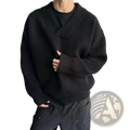Black ribbed knit relaxed v-neck pullover sweater made of soft material for casual and comfortable wear