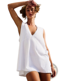White sleeveless v neck wrap vest top in cotton with a relaxed flowing silhouette for casual wear