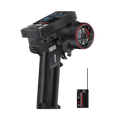 Remote control 10 channel ct10b transmitter in black carbon fiber texture with red steering grip and f-10a receiver