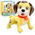 Yellow and brown battery operated remote control dog toy robot puppy with glowing eyes and red collar