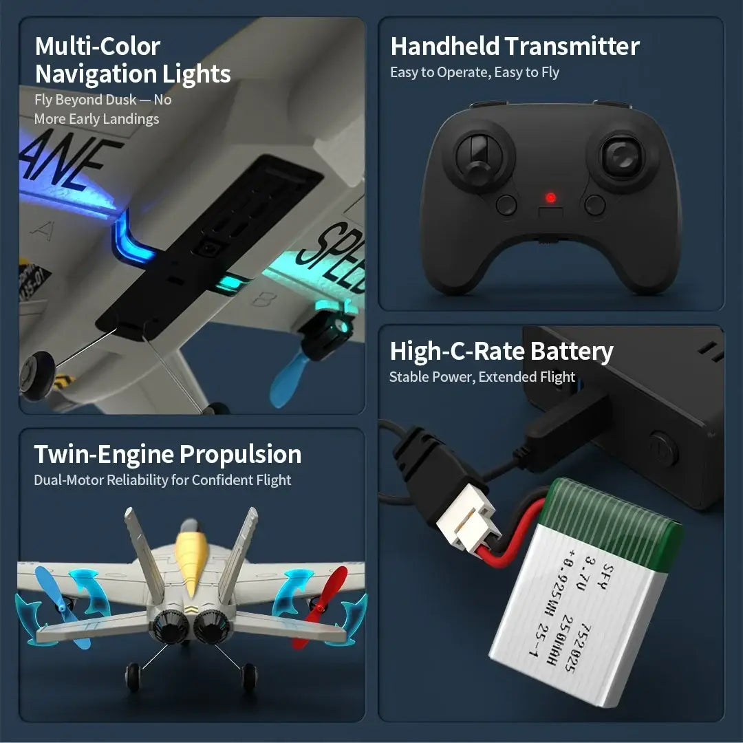 Black handheld remote control transmitter with red led indicator light for f18 hornet foam glider jet