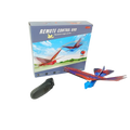 A vibrant red and blue remote control flying bird toy with iridescent wing panels for outdoor remote control use