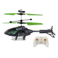 Black and green remote control flying helicopter toy with usb rechargeable white controller accented in red and yellow