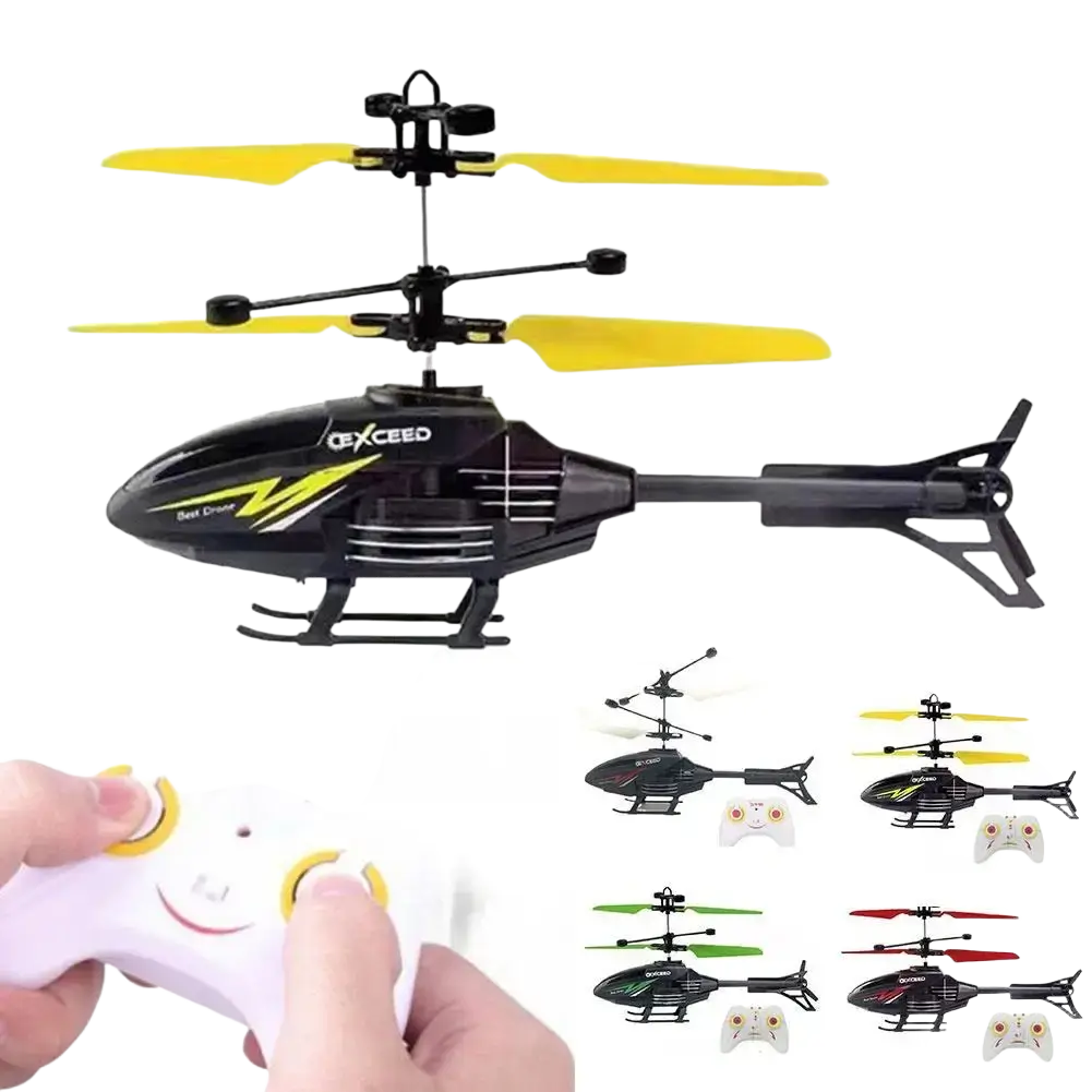 Black and yellow exceed brand remote control helicopter toy with sleek aerodynamic design and usb rechargeable battery