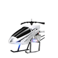 Silver and black remote control helicopter with led lights featuring 80cm lithium battery flight time and charging time details