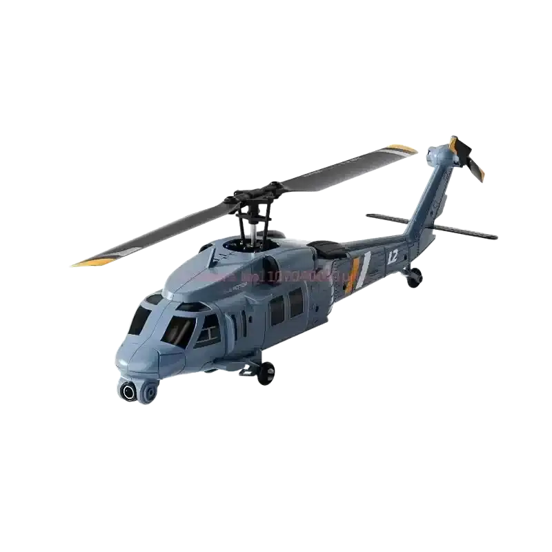 Gray remote control helicopter with 8k camera featuring black and yellow blade accents for aerial photography