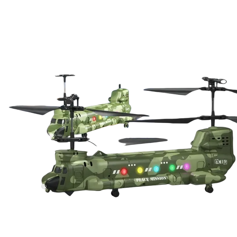 Green camouflage remote control helicopter with led lights designed for aerial photography and ability development toy