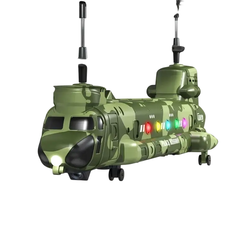 Green camouflage remote control helicopter with colorful led lights designed for aerial photography and ability development
