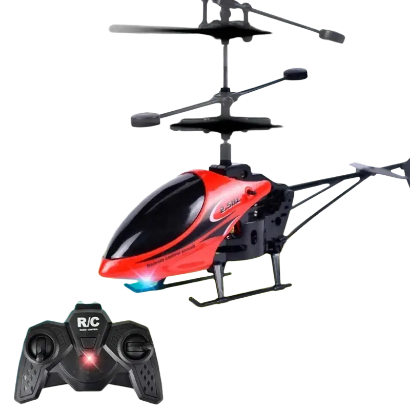 High quality remote control helicopter in red and black with glowing blue nose light package includes controller