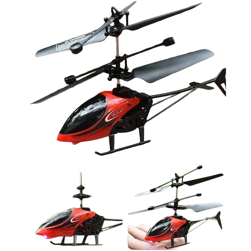High quality remote control helicopter toy in red and black with silver blades package includes controller and accessories
