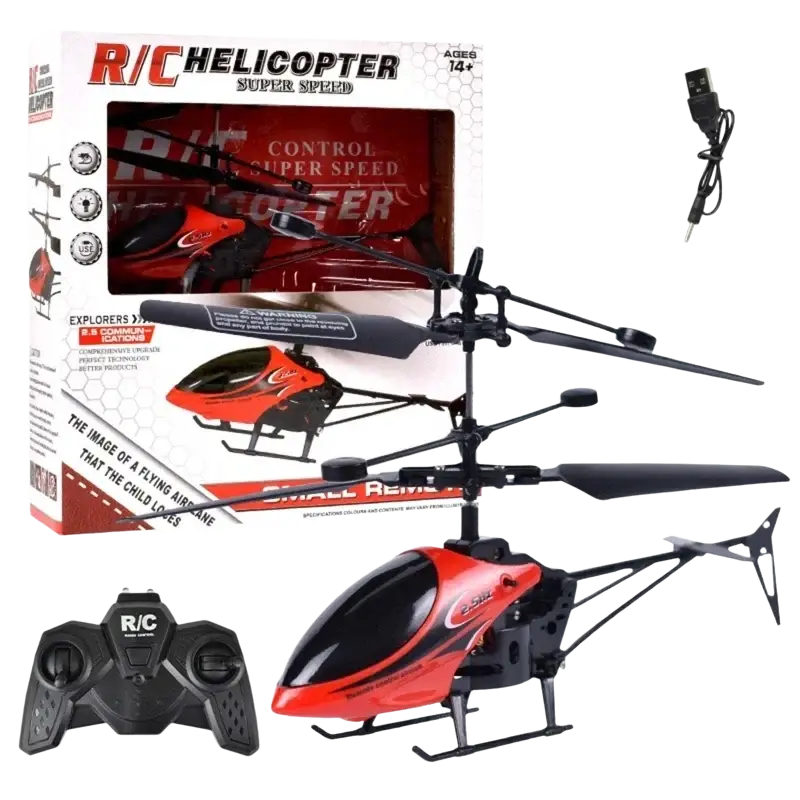 Red and black remote control helicopter with glossy finish and sleek design high quality toy package includes all parts