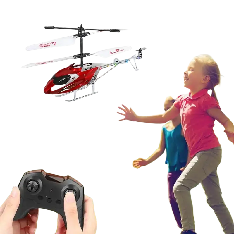 Red and white remote control helicopter with black accents and visible propellers for easy flight toy use