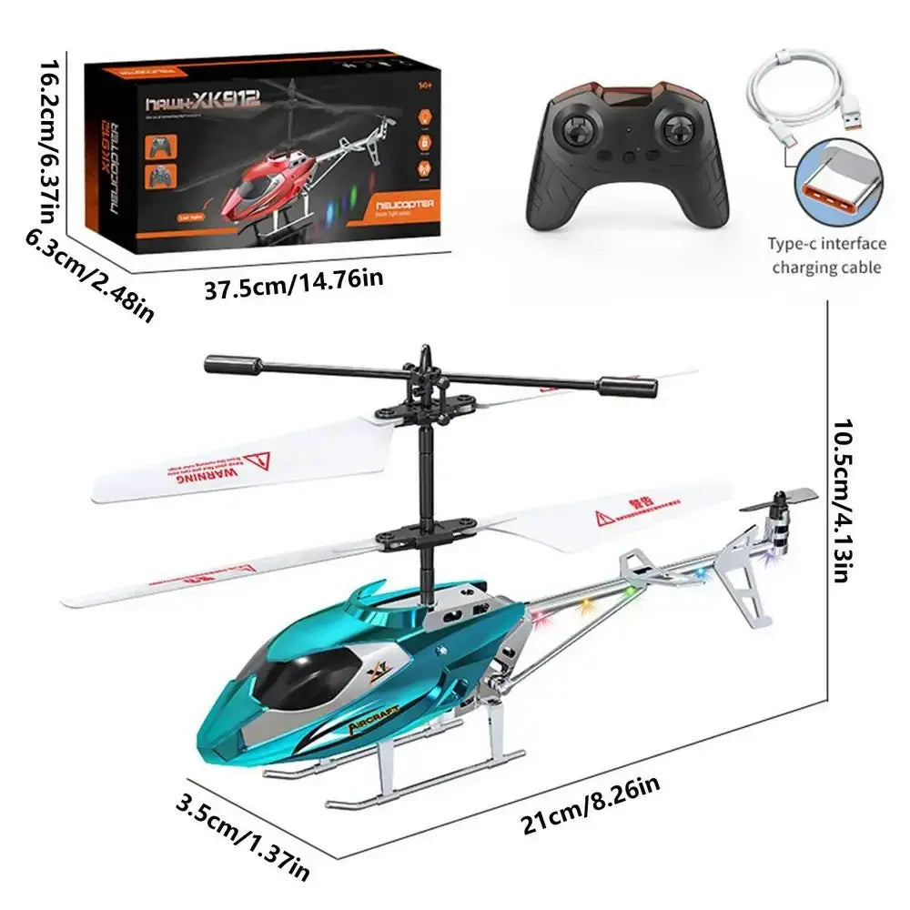 Teal and silver remote control helicopter with white blades designed as an easy flight toy for kids
