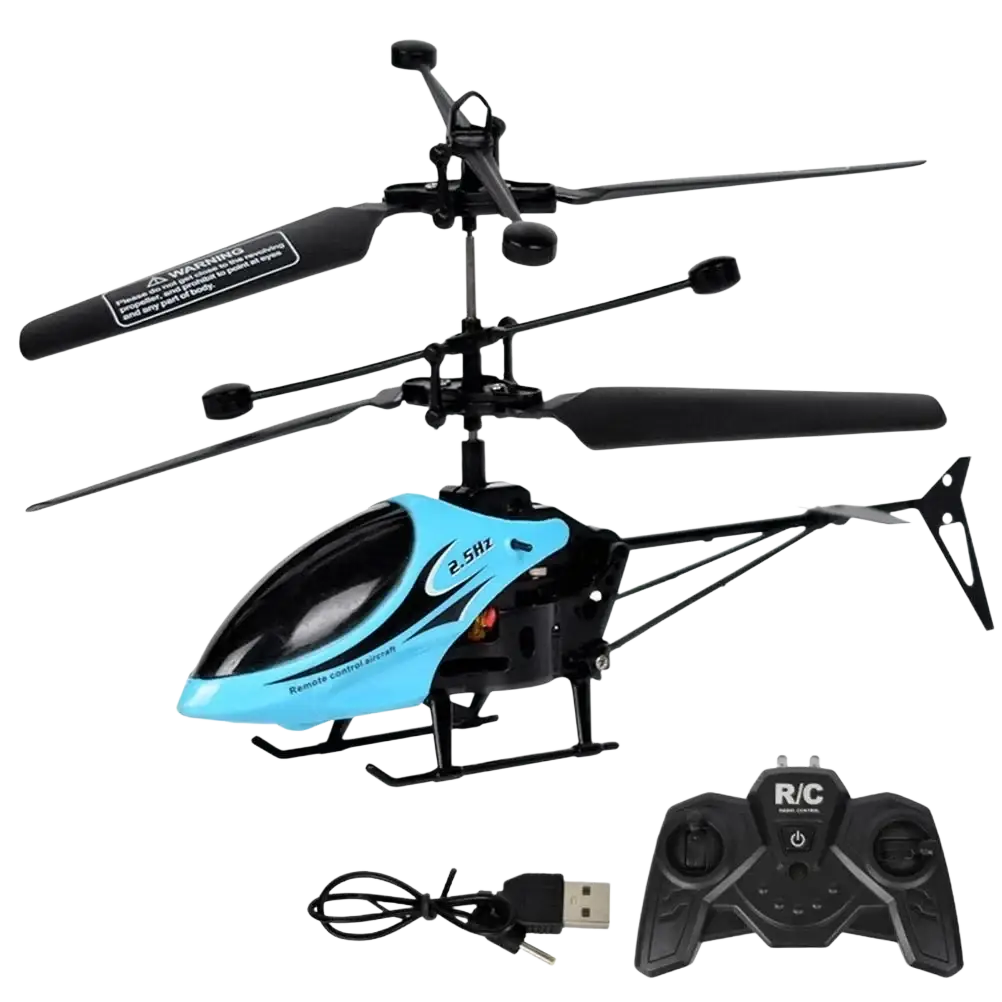 Black and light blue remote control helicopter with 2.4ghz frequency LED lights usb charging and black controller