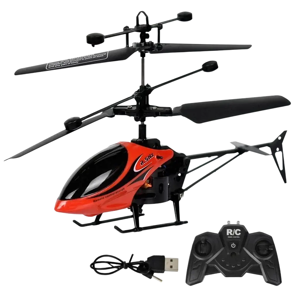 Red and black remote control helicopter with led lights usb charging and sleek glossy finish for easy control