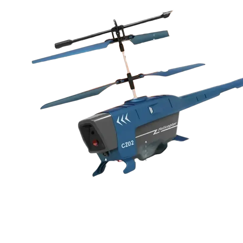 Blue and gray remote control helicopter with high-toughness wings and obstacle avoidance feature for fast shipping time