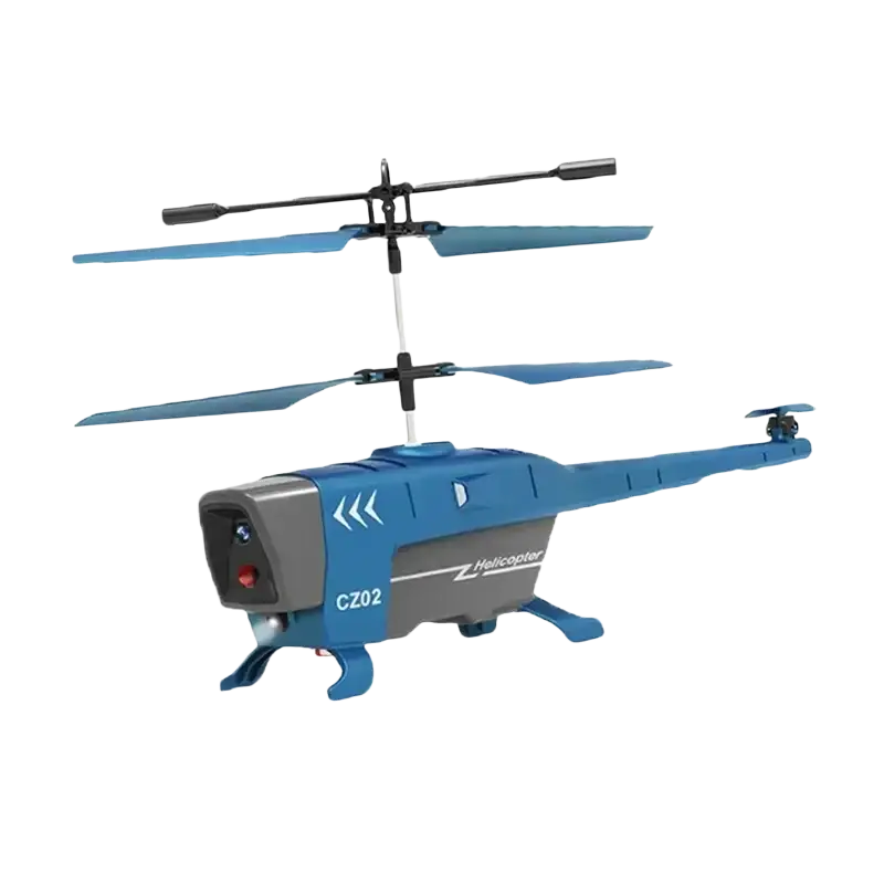 Blue and gray remote control helicopter with black rotor blades and obstacle avoidance model cz02 for improved shipping time