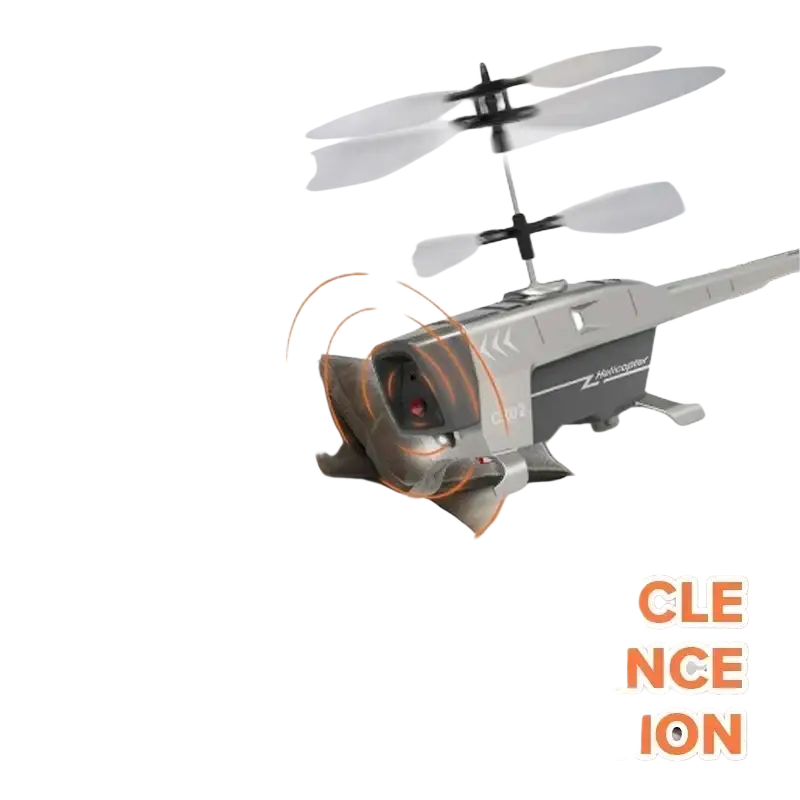 Gray and black remote control helicopter with transparent propellers and obstacle avoidance for efficient shipping time