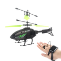 Black and neon green exceed brand remote control helicopter with rechargeable batteries and wrist-mounted controller for extended flight time